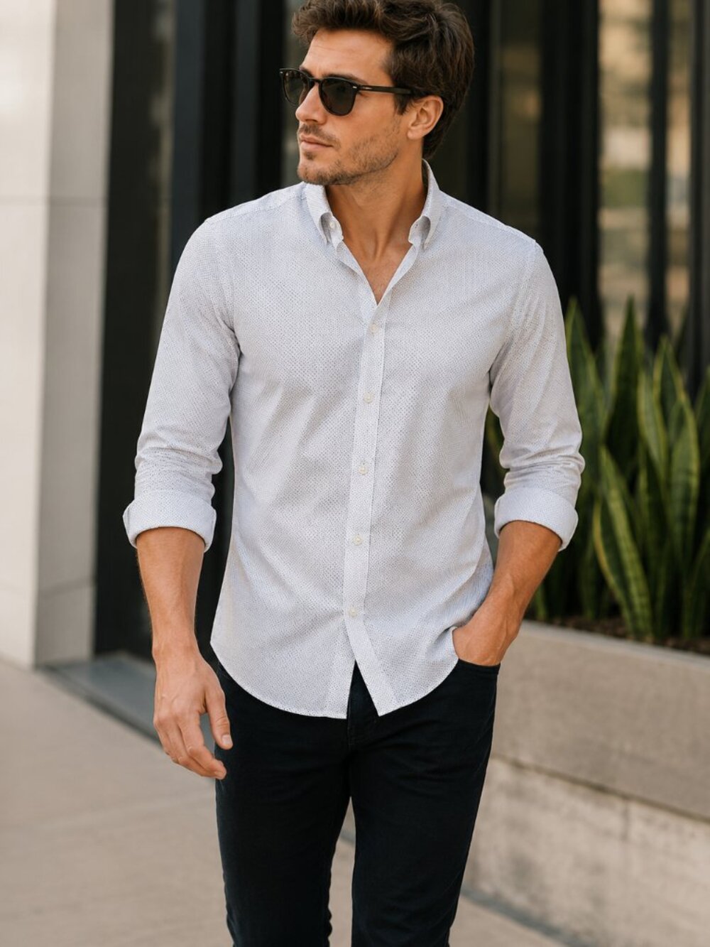 H&M Slim Fit Micro Dot Button Down Shirt - Men's Small